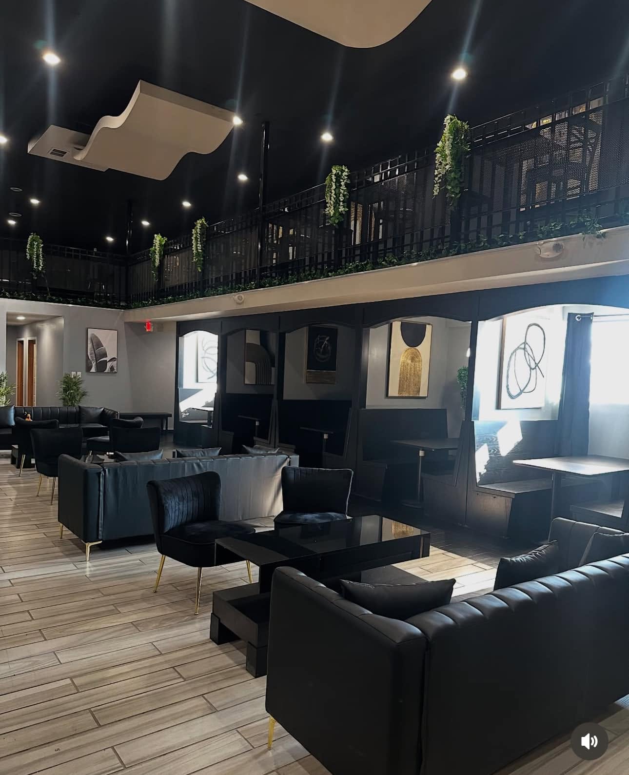 Lounge seating and booth alcoves at African Grill